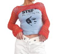 ORANDESIGNE Gilets Tricotés Femmes Débardeur Halter Neck Femmes Crop Camisole Crochet Pull en Tricot Streetwear Couleur Solide Top Femme Hauts Y2K Été H Orange XS