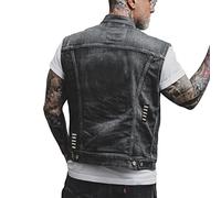 ORANDESIGNE Homme Gilet en Jean Veste Courte Sans Manches en Jean Vintage Délavé Décontractée Manteau Punk Impression de Graffitis Gilet Denim Veste de Moto P Noir 3XL
