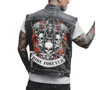 ORANDESIGNE Homme Gilet en Jean Veste Courte Sans Manches en Jean Vintage Délavé Décontractée Manteau Punk Impression de Graffitis Gilet Denim Veste de Moto W Noir 3XL