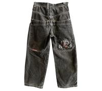 ORANDESIGNE Homme Jeans Baggy Unisexe Pantalon Y2K Streetwear N Noir XL