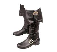 ORANDESIGNE Homme Médiéval Bottes en Cuir PU Rétro Bottes de Chevalier Lace-Up Plate Bottes Vintage Bout Rond Talon Chunky Bottes Knight Pirate Bottes Mi-Mollet F Noir 48 EU