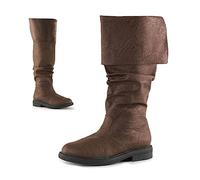ORANDESIGNE Homme Médiéval Bottes en Cuir PU Rétro Bottes de Chevalier Lace-Up Plate Bottes Vintage Bout Rond Talon Chunky Bottes Knight Pirate Bottes Mi-Mollet C Marron 48 EU
