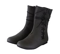 ORANDESIGNE Homme Médiéval Bottes En Pu Cuir Rétro Bottes De Chevalier Lace-Up Plate Bottes B Noir 44 EU