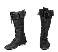 ORANDESIGNE Homme Médiéval Bottes En Pu Cuir Rétro Bottes De Chevalier Lace-Up Plate Bottes E Noir 45 EU