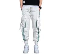 ORANDESIGNE Homme Pantalon de Jogging Hip Hop Sport Multi-Poches Streetwear Pantalon Cargo Joggers B Blanc M