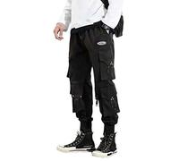 ORANDESIGNE Homme Pantalon de Jogging Hip Hop Sport Multi-Poches Streetwear Pantalon Cargo Joggers E Noir XXL