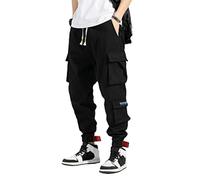 ORANDESIGNE Homme Pantalon de Jogging Hip Hop Sport Multi-Poches Streetwear Pantalon Cargo Joggers M Noir XXL