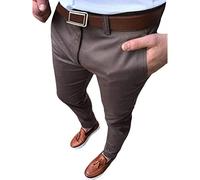 ORANDESIGNE Hommes Chino Pantalon Slim Fit Couleur Unie Mode Casual Élastique Pantalon Busines Coupe Ajustée A Café XS