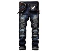 ORANDESIGNE Jean Déchiré pour Homme Printemps Automne Slim Fit Denim Pantalon Stretch Jean Délavé Garçon Coupe Basique Jeans de Moto Skinny A Bleu Foncé M