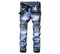 ORANDESIGNE Jean Déchiré pour Homme Printemps Automne Slim Fit Denim Pantalon Stretch Jean Délavé Garçon Coupe Basique Jeans de Moto Skinny A Bleu Clair 3XL