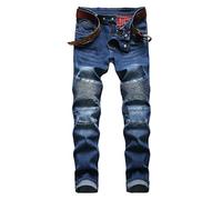 ORANDESIGNE Jean Déchiré pour Homme Printemps Automne Slim Fit Denim Pantalon Stretch Jean Délavé Garçon Coupe Basique Jeans de Moto Skinny B Bleu XXL