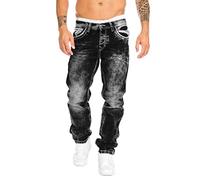 ORANDESIGNE Jeans Coupe Droite pour Hommes Jeans Stretch Coupe Slim Pantalon de Travail Couleur Pure Basique Décontracté Pantalons en Denim B Noir S