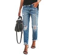 ORANDESIGNE Jeans Déchirés Femmes Taille Basse Jeans Pantalons Loisirs Leggings Minces Pantalon Droit Stretch Skinny Jeans Bootcut Denim Pantalon Crayon F Bleu M