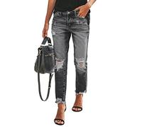 ORANDESIGNE Jeans Déchirés Femmes Taille Basse Jeans Pantalons Loisirs Leggings Minces Pantalon Droit Stretch Skinny Jeans Bootcut Denim Pantalon Crayon F Noir M