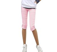 ORANDESIGNE Jeans Femme Rétro Taille Haute Skinny 3/4 Pantalons Capri Dentelle Slim Pantalon Jeans Leggings Collant Crayon Casual Pants A Rose M