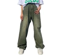 ORANDESIGNE Jeans Pantalon Hip Hop Homme Coupe Droite Denim Baggy Pantalon avec Poches Y2K Rétro Streetwear Harajuku Skateboard P Vert L
