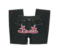 ORANDESIGNE Jeans Y2K Homme Taille Basse Printed Pants Pantalon Unisexe Pantalon Cargo Décontracté Imprimé Hippie Streetwear O Rouge S