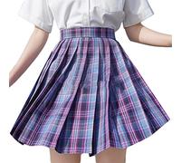 ORANDESIGNE Jupe à Carreaux Femme Plissée Courte Kawaii Patineuse Fille Harajuku Skirt Écolière Japonaise Plisser E-Girl Y2K Mini Jupe Gothique Été Robe Mauve-a S