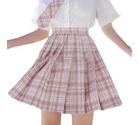 ORANDESIGNE Jupe à Carreaux Femme Plissée Courte Kawaii Patineuse Fille Harajuku Skirt Écolière Japonaise Plisser E-Girl Y2K Mini Jupe Gothique Été Robe Rose M