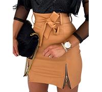 ORANDESIGNE Jupe Courte Femme en Simili Cuir PU Mini Jupe Taille Haute Sexy et Elégant Vintage Jupes Crayon Moulante A Kaki L