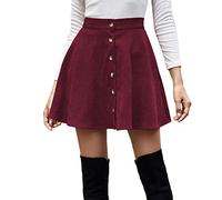 ORANDESIGNE Jupe Femme Hiver Court Velours Côtelé Jupe Trapèze Taille Haute Vintage Élégante Couleur Unie Patineuse Mini Robe Streetwear Y2k Skirt Vin Rouge XL