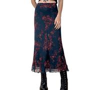 ORANDESIGNE Jupe Tube Longue à Imprimé Boho pour Femme Midi Maxi Taille Haute Moulante Slim Casual Crayon Fendue Unicolore Printemps Eté Automne A Noir S