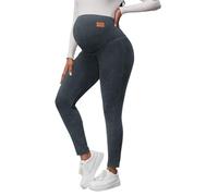 ORANDESIGNE Legging de Maternité Doublé en Polaire pour Femme Pantalon de Yoga Chaud pour l'hiver Legging Long Grossesse Maternité Tenue Sport A Gris Foncé M