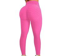 ORANDESIGNE Leggings Femme de Compression Anti-Cellulite Slim Fit Butt Lift Push-up Elastique Sport Pantalon de Yoga Taille Haute Sport A Rose XXL