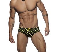ORANDESIGNE Maillot de Bain Homme Sexy String Piscine Imprimé Mini Slip de Bain avec Rembourrage Amovible et Bonnet Push-Up Trunks Shorts de Bain Swimming K Jaune L
