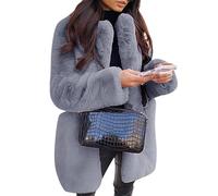 ORANDESIGNE Manteau Femme Hiver Chaud Chic Veste Polaire Epaisse Interieur Peluche Blouson en Fausse Fourrure Ouvert Cardigan Long Chic et Elegant Mode Décontracté Fluffy Jacket Gris XS