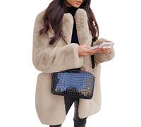 ORANDESIGNE Manteau Femme Hiver Chaud Chic Veste Polaire Epaisse Interieur Peluche Blouson en Fausse Fourrure Ouvert Cardigan Long Chic et Elegant Mode Décontracté Fluffy Jacket Beige S