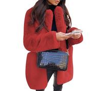ORANDESIGNE Manteau Femme Hiver Chaud Chic Veste Polaire Epaisse Interieur Peluche Blouson en Fausse Fourrure Ouvert Cardigan Long Chic et Elegant Mode Décontracté Fluffy Jacket Rouge S