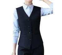 ORANDESIGNE Manteau Gilet sans Manches Vintage Cardigan a Rayure Bolero Femme Chic à Col V Vêtements de Travail Affaires avec Boutons A Bleu Marine L