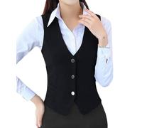 ORANDESIGNE Manteau Gilet sans Manches Vintage Cardigan a Rayure Bolero Femme Chic à Col V Vêtements de Travail Affaires avec Boutons E Noir XS