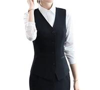 ORANDESIGNE Manteau Gilet sans Manches Vintage Cardigan a Rayure Bolero Femme Chic à Col V Vêtements de Travail Affaires avec Boutons A Noir L