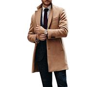 ORANDESIGNE Manteau Homme Laine Long Chaud Veste Elegant Slim Fit Business Blazer Parka Trench Coat Caban Col Fourrure Couleur Unie Manche Longue Blousons Duffle Hiver Jacket Outwear E Kaki XXL