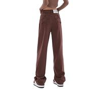 ORANDESIGNE O Café Femme Y2K Jeans Taille Haute Jeans à Jambe Large Taille Basse Imprimé Vintage Baggy Hose Pantalon en Denim Droit Slim Flare Jean E-Girl Streetwear L