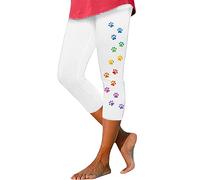 ORANDESIGNE Pantalon 3/4 Femme Casual Taille Haute Skinny Capri Slim Impression Décontractés Pantalon Leggings Collant Pantalon de Yoga Pantalon de Survêtement Style 05 XXL