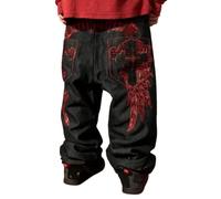 ORANDESIGNE Pantalon Ample pour Homme Coupe Droite Style Hip-hop Bleu Baggy Jeans Adolescent Garçon Streetwear Y2K Pantalon Vintage Imprimé Jeans Skater Planche À roulettes