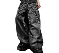 ORANDESIGNE Pantalon Ample pour Homme Coupe Droite Style Hip-hop Bleu Baggy Jeans Adolescent Garçon Streetwear Y2K Pantalon Vintage Imprimé Jeans Skater Planche À roulettes