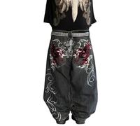 ORANDESIGNE Pantalon Ample pour Homme Coupe Droite Style Hip-hop Bleu Baggy Jeans Adolescent Garçon Streetwear Y2K Pantalon Vintage Imprimé Jeans Skater Planche À roulettes