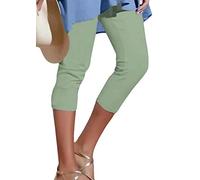 ORANDESIGNE Pantalon Capri Femme été Pantalon Stretch Maigre Taille Haute 3/4 Longueur Leggings Capri Leggings Courts Collants Souples Pantalons Décontractés A Vert XL