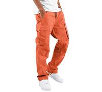 ORANDESIGNE Pantalon Cargo Homme Ceinture Elastique Chino Slim Skinny Pantalon Jogging Taille Elastique Casual Militaire Baggy Pants Joggers avec Multipoches Orange Clair XXL