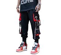 ORANDESIGNE Pantalon De Jogging Sarouel pour Homme Modèles D'explosion De Printemps Pantalon Hip Hop Noir Pantalon De Sport Noir Multi-Poches Streetwear Salopette pour Hommes A Noir L