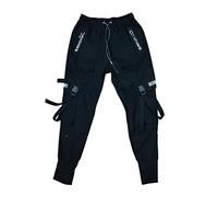 ORANDESIGNE Pantalon De Jogging Sarouel pour Homme Modèles D'explosion De Printemps Pantalon Hip Hop Noir Pantalon De Sport Noir Multi-Poches Streetwear Salopette pour Hommes B Noir XL
