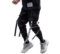ORANDESIGNE Pantalon De Jogging Sarouel pour Homme Modèles D'explosion De Printemps Pantalon Hip Hop Noir Pantalon De Sport Noir Multi-Poches Streetwear Salopette pour Hommes C Noir S