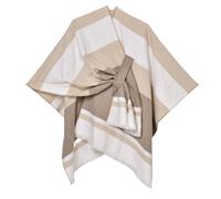 ORANDESIGNE Poncho Femme Hiver Chaud Cape Elegant Poncho Imitation Cachemire Chale Couleurs Unies Carreaux Rayures Châle C Beige