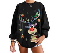 ORANDESIGNE Pull de Noël Femme Sweat Cadeaux Hiver Oversize Sweat-Shirt Manches Longues Tee Shirt Haut Ample Col Rond Noël Hiver Chaud Chic Ample Sweater Tops Sweatshirt M Noir S