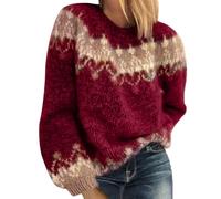 ORANDESIGNE Pulls Femme Pull à Col Roulé Pull en Maille Grossière Géométrie Haut en Tricot Pullover à Manches Longues Chaud Automne Hiver B Violet XXL