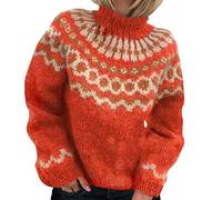 ORANDESIGNE Pulls Femme Pull à Col Roulé Pull en Maille Grossière Géométrie Haut en Tricot Pullover à Manches Longues Chaud Automne Hiver A Orange S